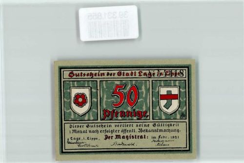 Lage Notgeld Gutschein 50 Pfennig Kirche St. Johann