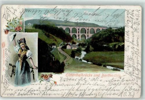 Jocketa Elsterthalbrücke und Barthmühle Tracht Lithographie