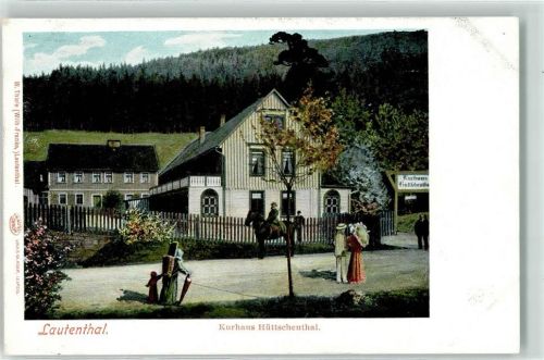 Lautenthal Kurhaus Hüttenschenthal Pferd Mann Frau Schirm Korb Kind