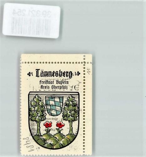 Tännesberg Wappen Kaffee Hag ca. 1920-1940 Zwei Bäume Rautenschild rote Blumen