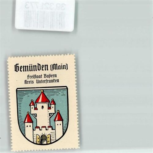 Gemünden Vignette Wappen Freistaat Bayern Kreis Unterfranken