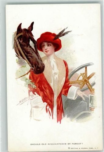 Nr. 222 Frau mit Pferd und Auto , sign. B. Lichtman Reinthal u. Newman Künstlerkarte