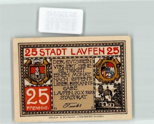 Laufen 1920 Notgeld 25 Pfennig Stadt Laufen Nr. 2958