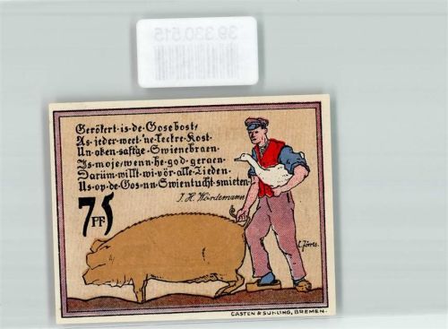 Diepholz 1921 Notgeld Gutschein über 75 Pfennig für den Kreis Diepholz Nr. 21993