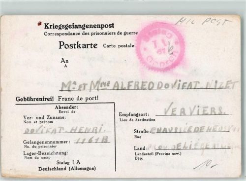 1941 Kriegsgefangenenpost Dovifat Stalag I A Nr 67 geprüft