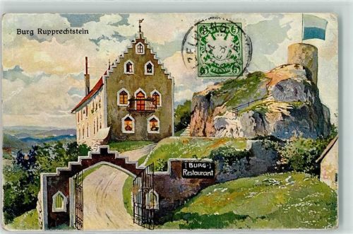 Etzelwang 1910 Burg Rupprechtstein Eingang Burg-Gastaus Aussichtsturm Fahne