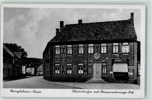 Langelsheim Harzstraße mit Braunschweiger Hof Gasthaus Fahrrad Contnental Emailleschild
