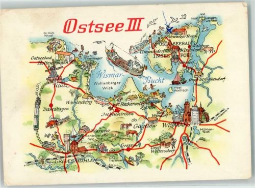 Wismar Vogelschau Landkarte Ostsee III Zeichnung A. Hoppe