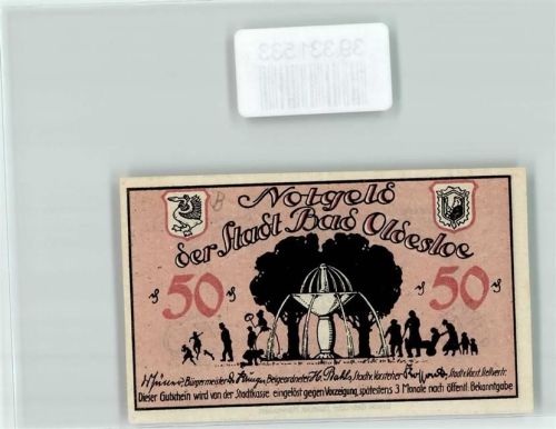 Bad Oldesloe Notgeld Gutschein 50 Pfennig Brunnen