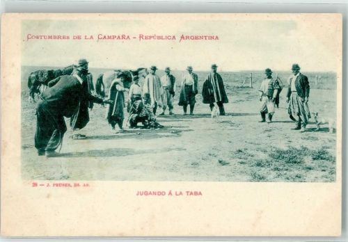 Costumbres de la Campana Volkstypen Hund Spiel Jugando a la Taba