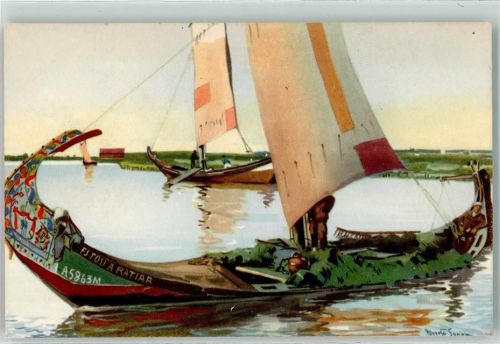 Boot Segel Schiff Estou a Ratiar Ria de Aveiro Wasserlandschaft Westküste Ovar Mira sign.