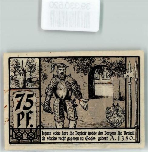 Diepholz 1921 Notgeld Gutschein des Fleckens Diepholz 75 Pfennig