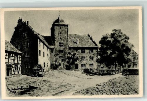 36110 W6407 Schlitz - Vorderburg Kohlezeichnung sign. K. Winkel