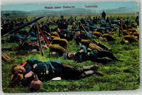 1916 Soldaten Gewehre Nach dem Gefecht Todmüde Feldpost 3 Kompanie