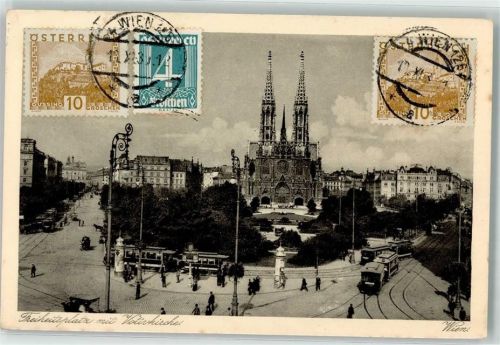 Wien 1913 Freiheitsplatz mit Votivkirche Straßenbahn Litfaßsäule