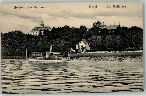 Malente-Gremsmühlen 1914 Hotel Am Kellersee Ausflugsschiff Ort handschriftlich