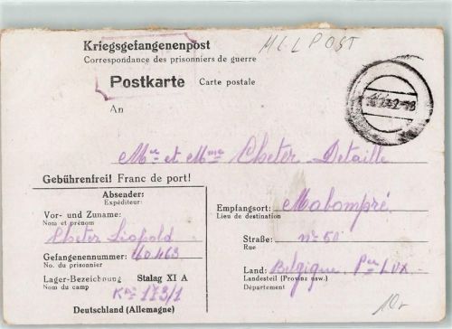 1942 Kriegsgefangenenpost Leopold Stalag XI A