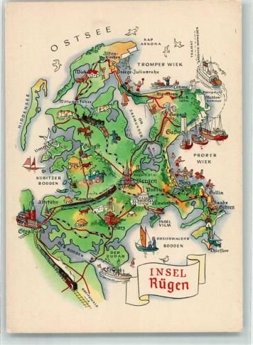 Rügen Vogelschau Landkarte Ostsee Insel Rügen Zeichnung Hoppe