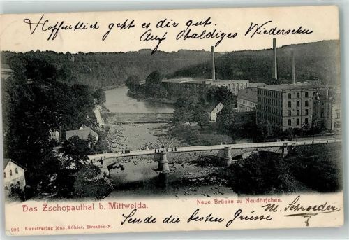 Mittweida 1903 Neu Brücke zu Neudörfchen Zschopauthal Fabrik