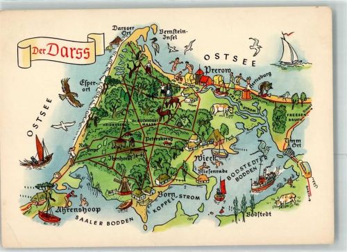 Ahrenshoop sign.Hoppe A. Der Darss Vogelschau VEB Bild und Heimat Nr.8004