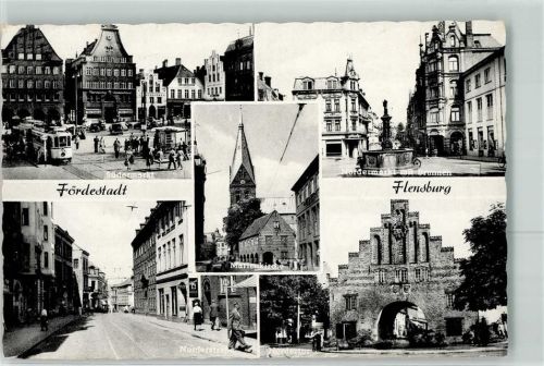 Flensburg Südermarkt Straßenbahn Nordermarkt mit Brunnen Norderstraße Nordertor Marienkirche