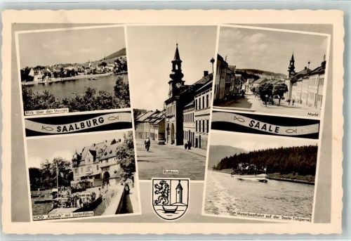 Saalburg Blick über den Stausee Gasthaus Kranich Lastenfähre Rathaus