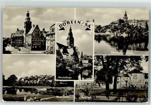 Döbeln Rathaus Notenbank Schloßberg Schule Stadtbad Nikolaikirche Bürgergarten Schwimmbad