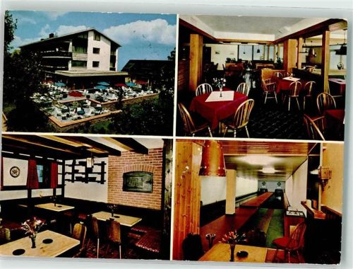 79862 W7821 Höchenschwand Foto AK Cafe Restaurant Panorama Gasthaus Gastraum Kegelbahn Terrasse Blumen Vase