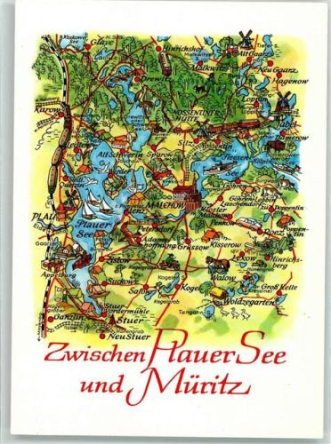 Plau Landkarte zwischen Plauer See und Müritz