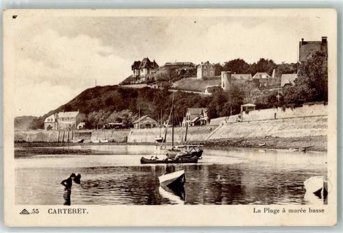 Barneville-Carteret 1919 la Plage a maree basse Kanu Segelboot