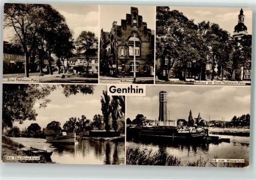 Genthin Ernst Thälmann Platz Rathaus Elbe Havel Kanal Wasserturm Ruderboot Boot