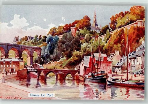 Dinan Hafen Schiff sign. Lessieux