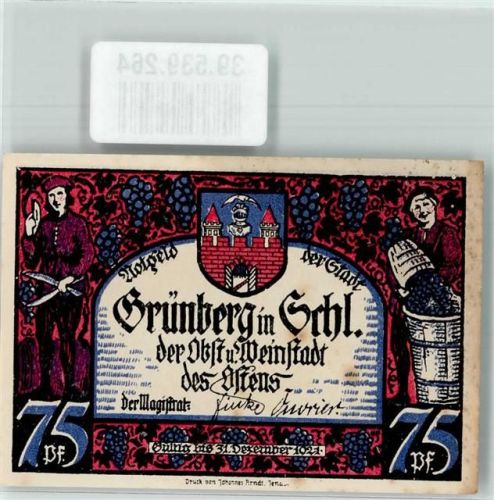 Grünberg 1921 Notgeld 75 Pfennig