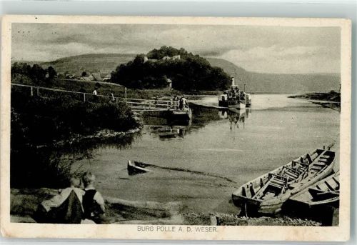 Polle 1926 Burgruine Polle oberhalb der Weser mit Fahrgastschiff