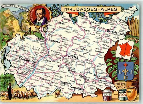 Digne-les-Bains Basses-Alpes No. 4 Wappen Gassendi Schaf sign. J.P. Pinchery
