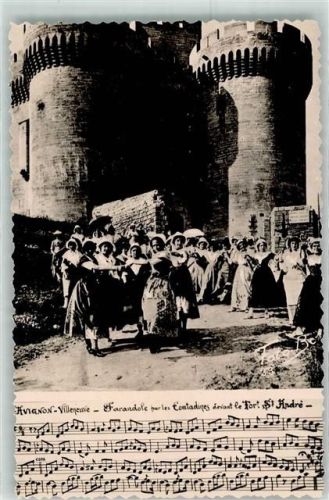 Avignon Lied Villeneuve Tracht Farandole devant les Tours Jumelles et l`entree du Fort St. Andre