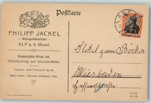 Alf 1920 Firmenschreiben Philipp Jackel Weingutsbesitzer