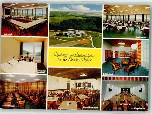 Springen Schulungs und Erholungsheim der IG Druck und Papier Hörsaal Speisesaal Bibliothek Kegelbahn Bierschwemme Fernsehraum Fremdenzimmer