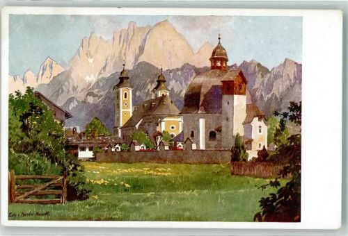 St. Johann Künstlerserie St. Johann in Tirol sign. Edo v. Handel-Mazzetti Pfarrkirche