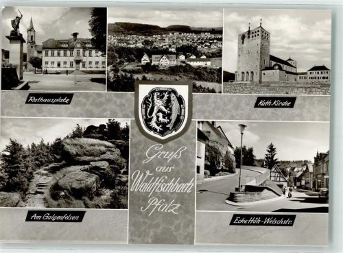 Waldfischbach-Burgalben Rathausplatz Am Galgensfelsen Kath. Kirche Eckehöh-Welschstrasse Wappen Foto Metz