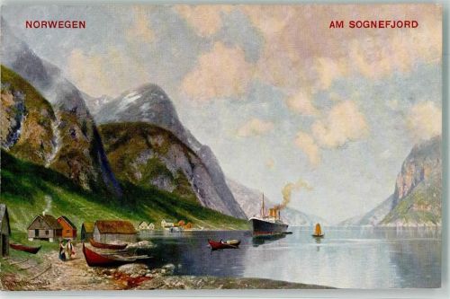 Bergen Sognefjord Dampfschiff sign. Meinzoll