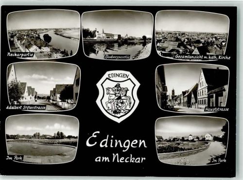 68535 W6803 Edingen-Neckarhausen - Necjarpartie Hauptstrasse Wappen Foto Metz