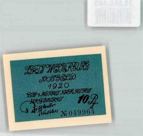 56457 W5438 Westerburg , Westerw Notgeldschein 10 Pfennig Notgeld 1920 Wappen Turm Adler