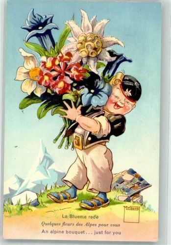 Junge mit Blumenstrauß Enzian Edelweiss Serie Nr. 1