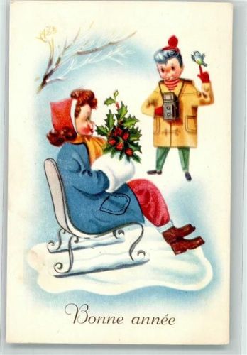 Glückwunsch Neujahr Winter Schlitten