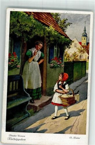 Mutter verabschiedet Rotkäppchen Gebrüder Grimm Farbenphotographische Gesellschaft Serie 128 Nr. 3730