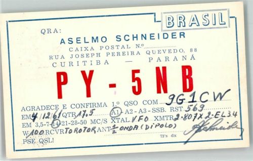 Curitiba 1961 Amaterufunk QSL Karte