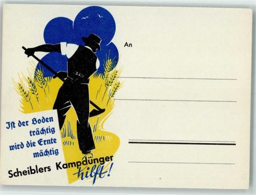 Scheiblers Kampdünger Bauer mit Sense im Kornfeld