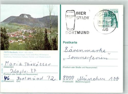73540 W7072 Heubach , Württ Ganzsache 470 - 535 m Wintersport Wanderwege Heimatmuseum Miedermuseum