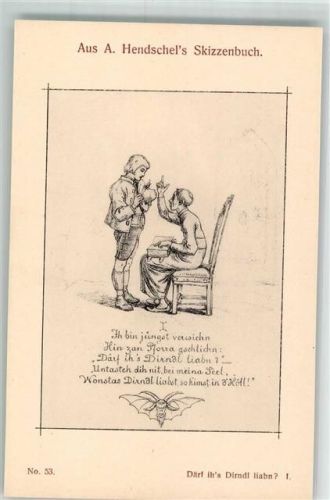 Aus dem Skizzenbuch Därf ih`s Dirndl liabn I. No. 53 Verlag Martin Rommel u. Co
